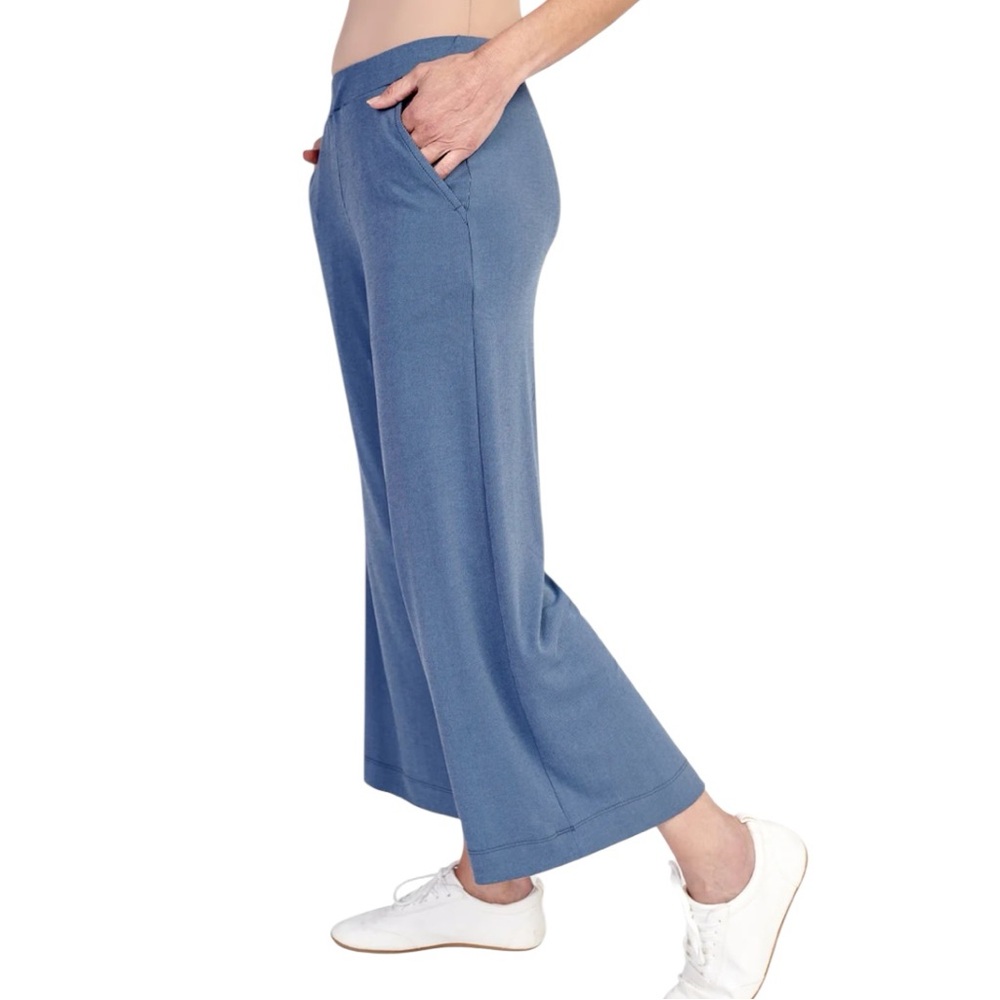 Alembika Essential Lounge Pants Blue Mist Cropped Wide Leg Size 5 | US 14-16 NWT - Picture 2 of 12